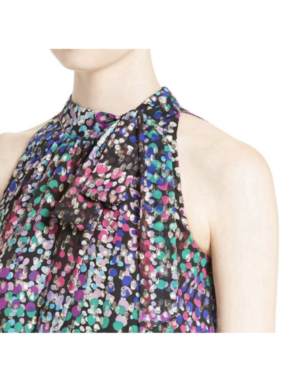 Kate Spade Silk Metallic Confetti Bow Neck Halter Top Multicolor Dot Blouse XS
